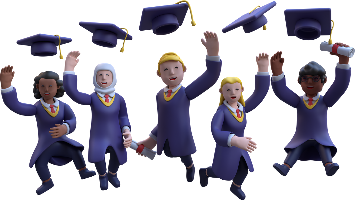 3D Group of Graduate Student Jumping Illustration